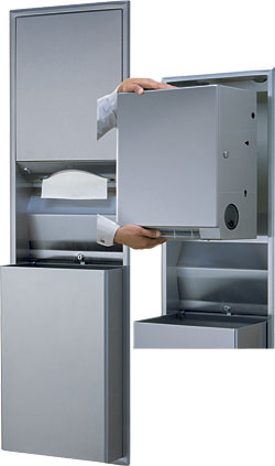 Convertible Universal Folded Paper & Roll Towel Dispenser and Waste Unit: Bobrick Washroom Equipment Inc.